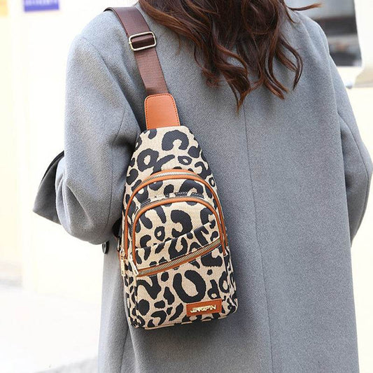 Leopard Print Sling Chest Bag With Headphone Jack Crossbody Backpack Shoulder Bag Women - Here2Save
