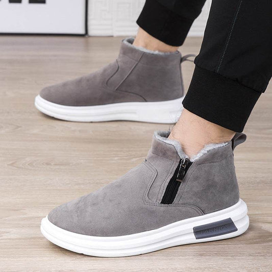 Fashion Snow Boots For Men Winter Warm Flat Cotton Plush Shoes With Side Zipper Casual Daily Fleece Ankle Boot - Here2Save