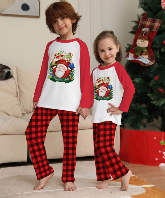 Christmas Parent-Child Clothes Set Long Sleeve T-Shirt Plaid Pants Family Matching Pajamas - Here2Save