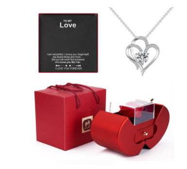 Fashion Jewelry Box Red Apple Christmas Gift Necklace Eternal Rose For Girl Mother's Day Valentine's Day Gifts With Artificial Flower Rose Flower Jewelry Box - Here2Save
