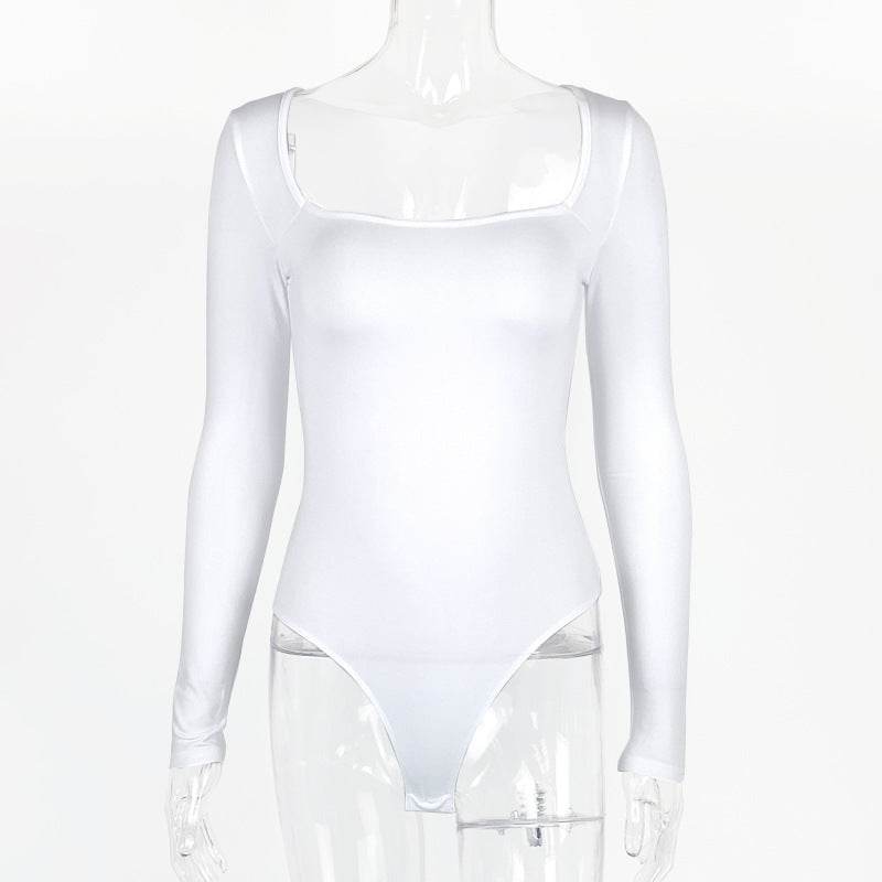 Women's Sexy Square Neck Bodysuit Long Sleeve Double Lined Shirt Tops - Here2Save