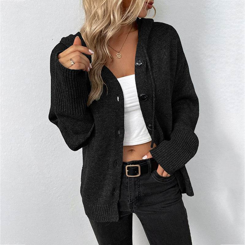 Drawstring Knitted Cardigan Coat Women's Hooded Single-breasted Sweater - Here2Save