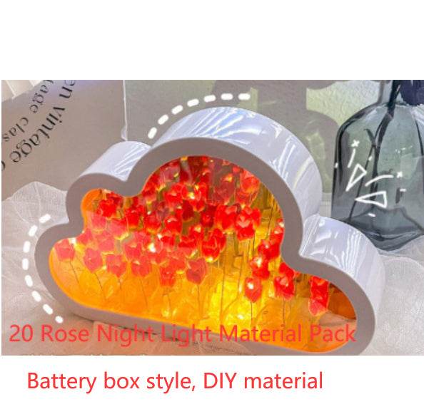 Tulip Night Lamp DIY Material Cloud Tulips Night Lamp Decorative Mirrors Photo Frame LED Table Lights Korean Creative Desk Bedroom Handmade Birthday Gifts - Here2Save