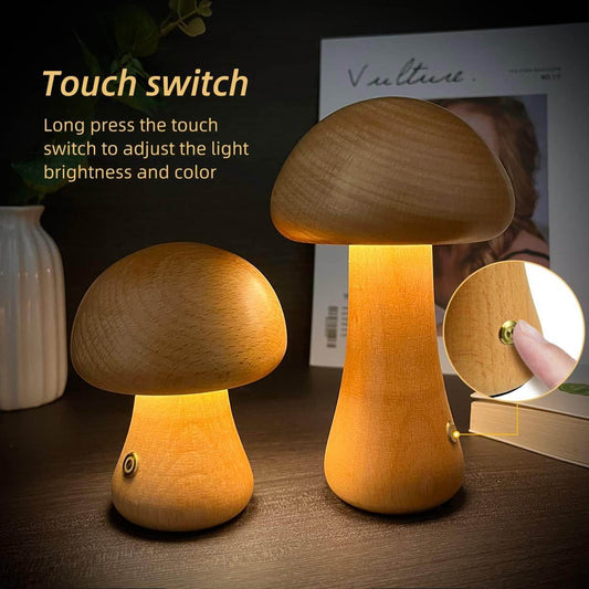 INS Wooden Cute Mushroom LED Night Light With Touch Switch Bedside Table Lamp For Bedroom Childrens Room Sleeping Night Lamps Home Decor - Here2Save