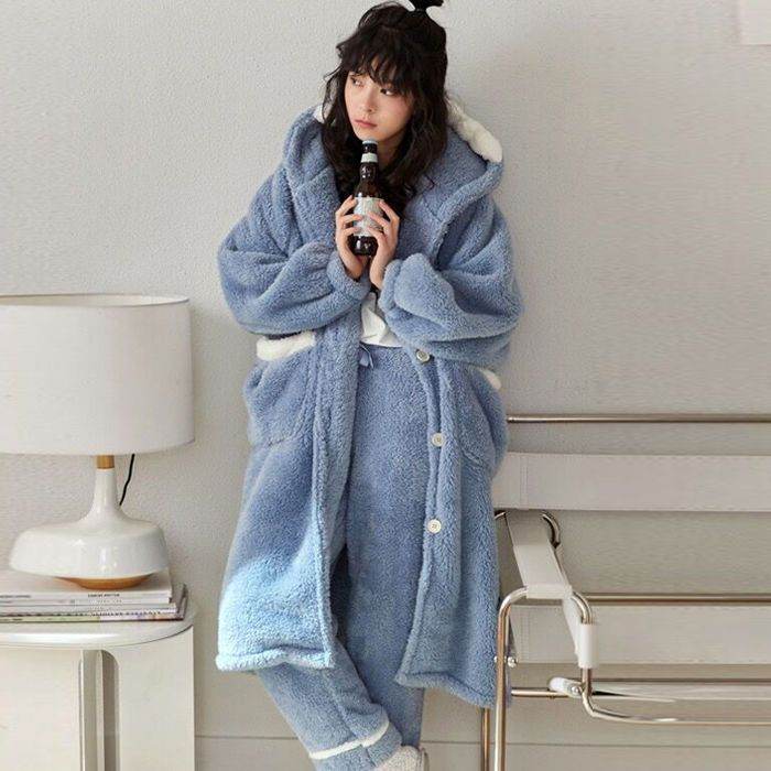 Autumn And Winter Coral Fleece Nightdress Female Cute Cartoon Dinosaur Nightgown Female - Here2Save