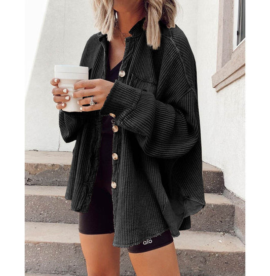 Button Shirt Jacket Women Lapel Long Sleeve Blouse Fashion Jacket Tops - Here2Save