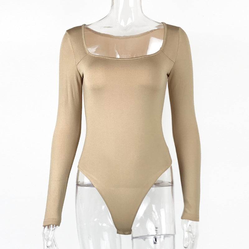 Women's Sexy Square Neck Bodysuit Long Sleeve Double Lined Shirt Tops - Here2Save