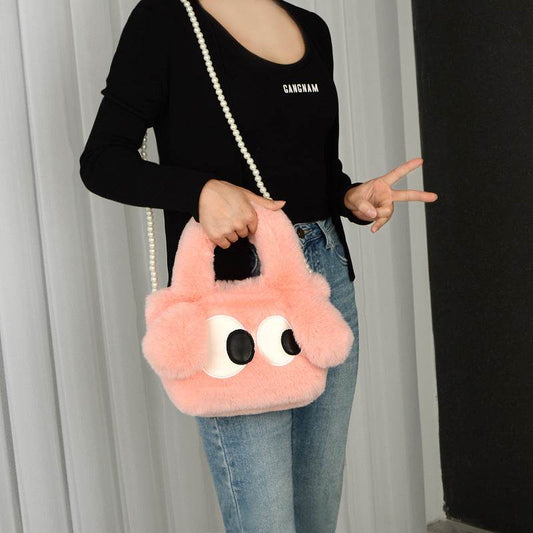 Cute Cartoon Big Eyes Dog Plush Bags For Women Winter Fashion Chains Handbags Designer Personalized Shoulder Crossbody Bag - Here2Save