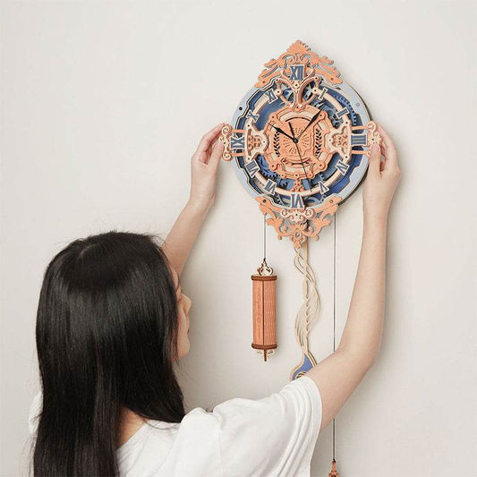 Robotime LC701 Time Art Romantic Notes Wall Clock EU Style Mechanical Design Building Model Set 3D Wooden Puzzle For Kids Adults - Here2Save