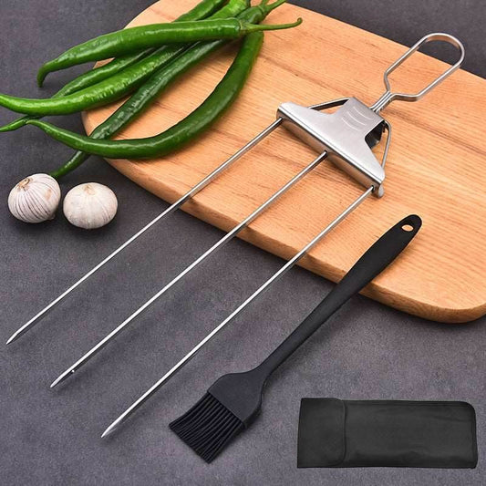 3-Prong Skewer Stick Needles Kebab 3 Way Forks Stainless Steel Barbecue Grill Fork Household BBQ Non-stick - Here2Save