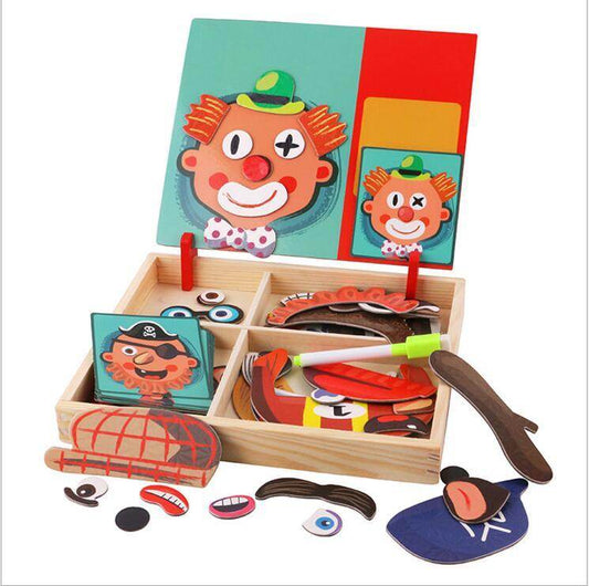 Montessori Magnetic Fun Puzzle Children's Wooden Puzzle Box Game Cartoon Educational Painting Toys For Children Gift Antistress - Here2Save