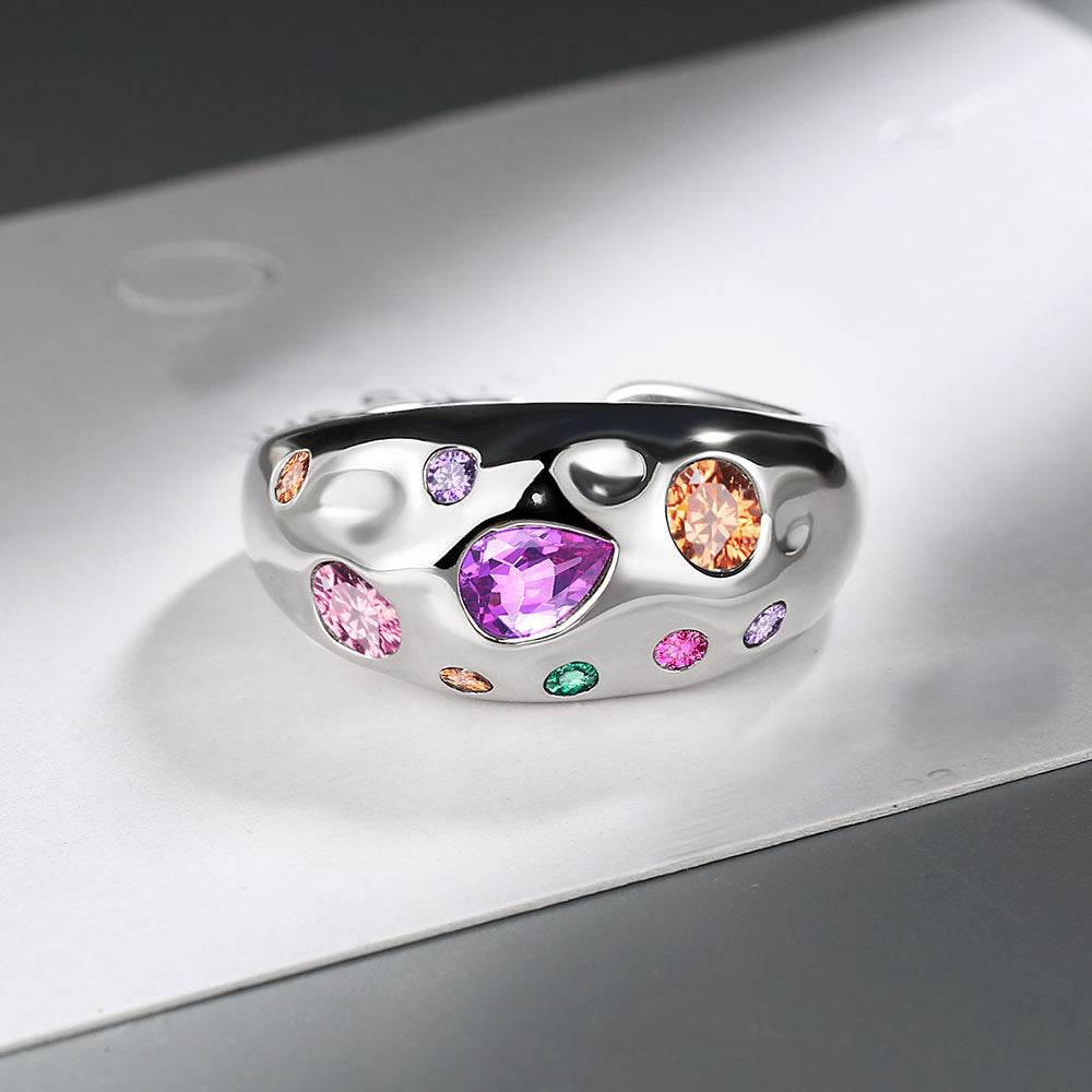 Colorful Rhinestones Rings For Women Temperament Niche Luxury Opening Ring - Here2Save