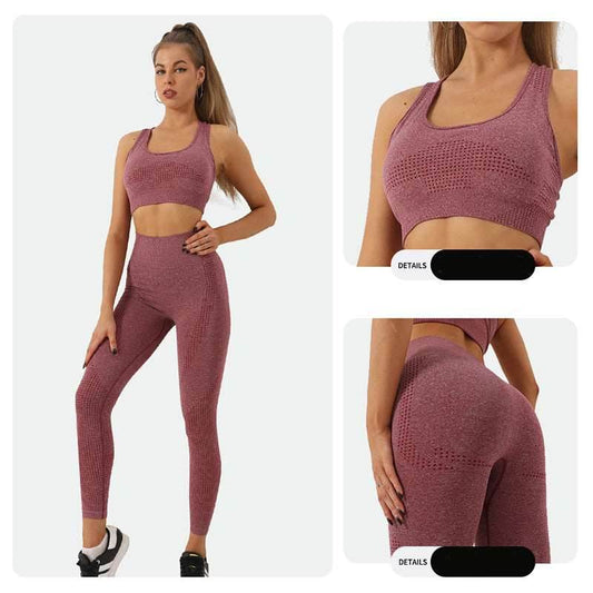 2PCS Seamless Yoga Set Women Tracksuit High Waist Leggings Workout Sportswear Gym Clothing Fitness Crop Top Sports Suits Gym Set - Here2Save