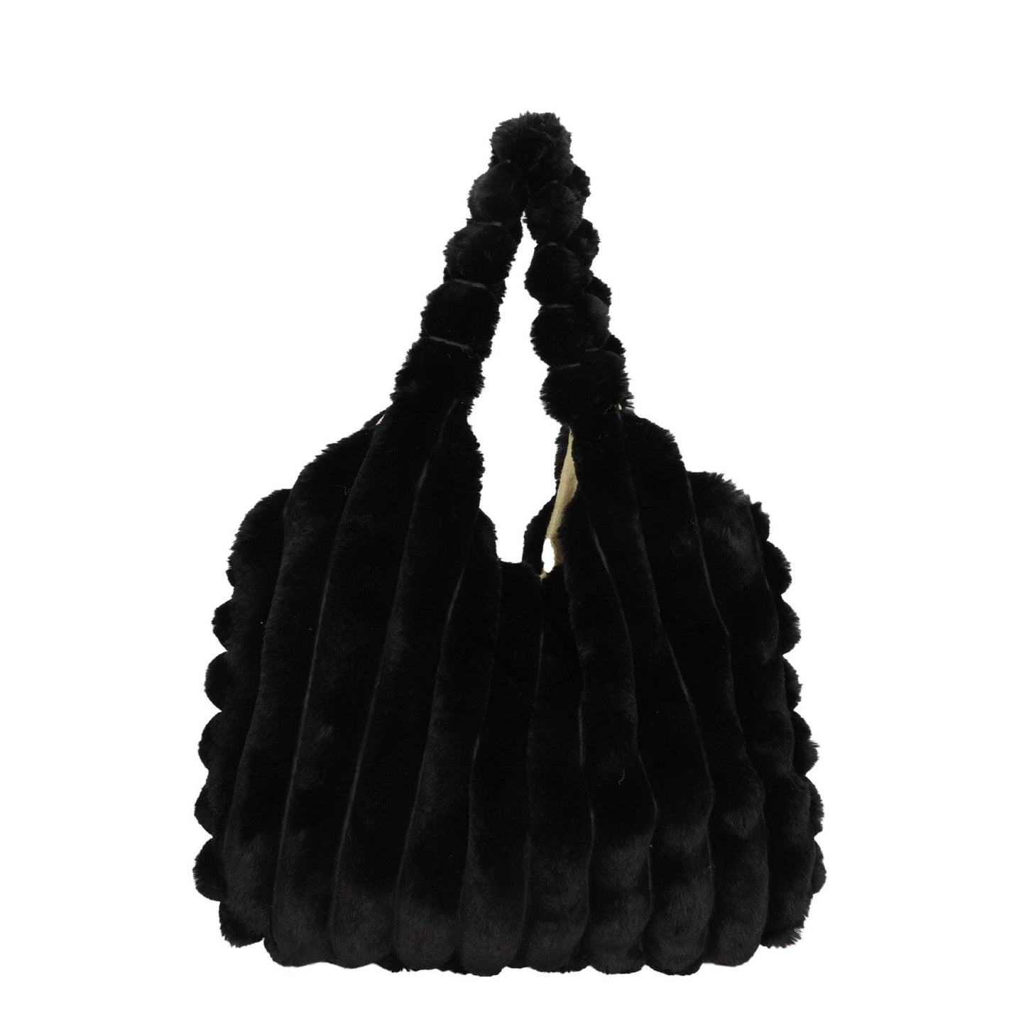 Striped Design Plush Bag Winter Fashion Shoulder Armpit Bags Large Capacity Furry Handbags Portable Cute Shopping Tote Bag - Here2Save