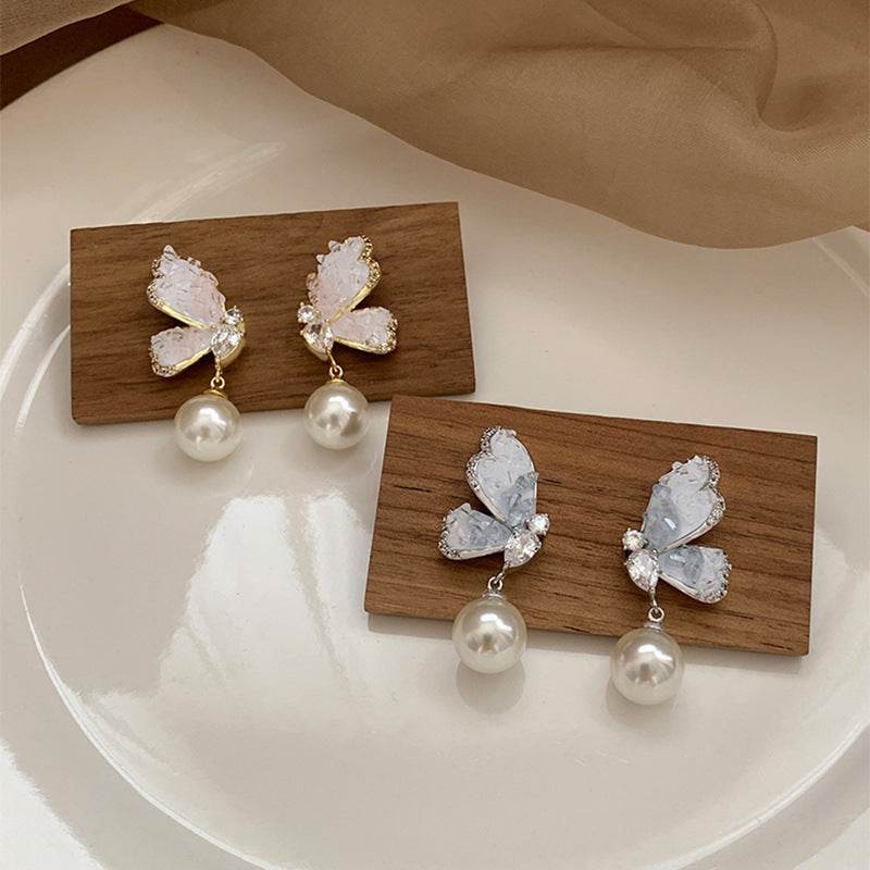 Gradient Butterfly Pearl Earrings With Rhinestones Luxury Personalized Earrings For Women Jewelry - Here2Save