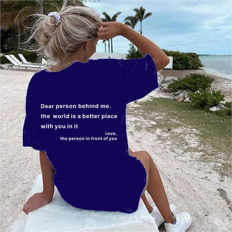 New Fashion Womens Letter T-Shirt Round Neck Short Sleeve Slogan Tee Top - Here2Save