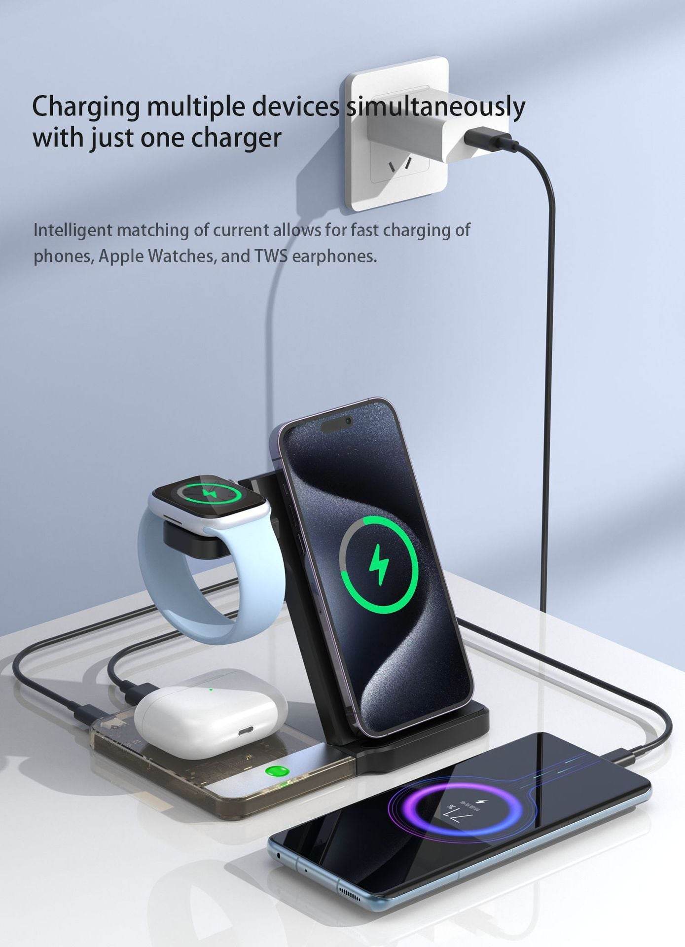 Desktop Magnetic Three-in-one Wireless Charging Stand Foldable - Here2Save