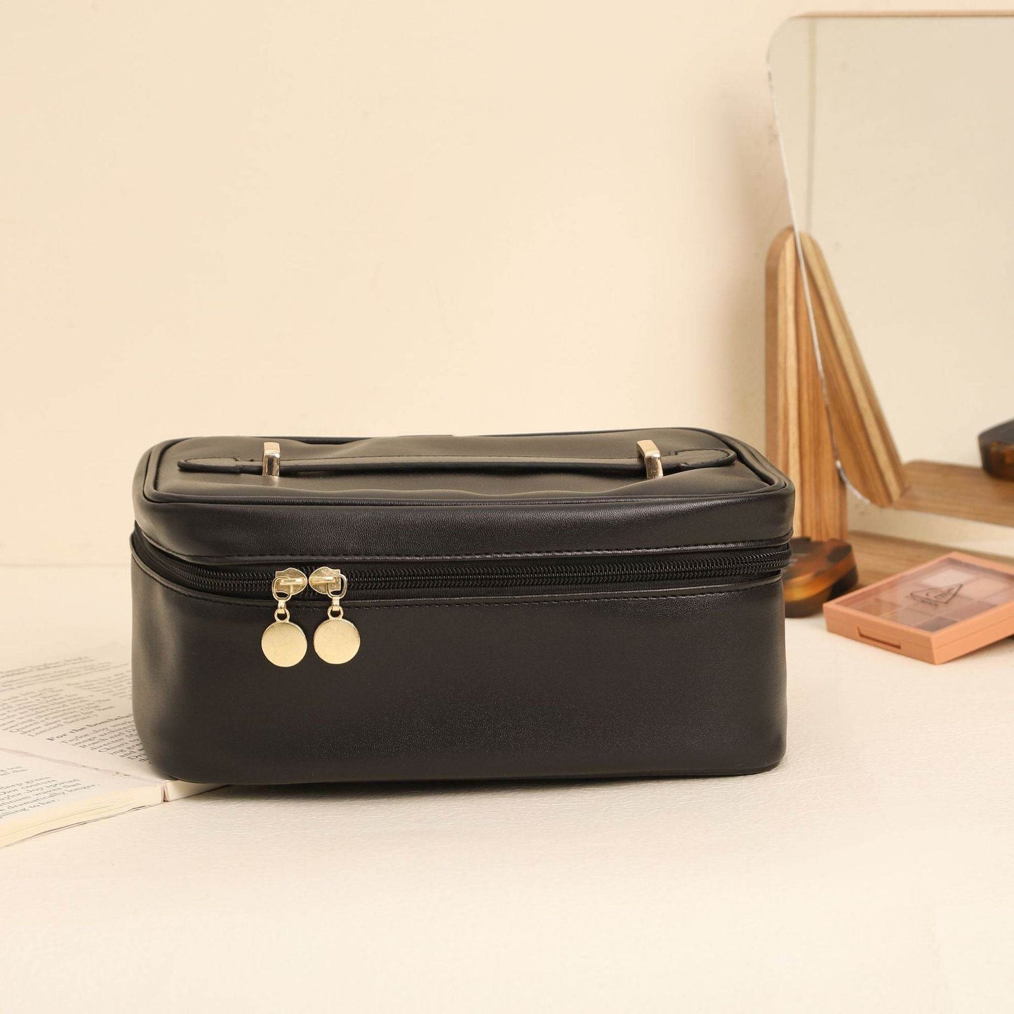 Handle-top Cosmetic Bag Ins Fashion Simple Square Handbag Toiletry Bags Travel High Capacity Portable Storage Make Up Bag - Here2Save