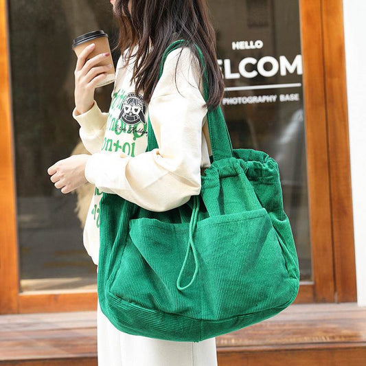 Ins Corduroy Shoulder Bags Drawstring Multi-pocket Handbag Women Underarm Bags - Here2Save