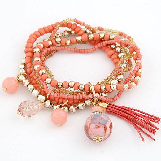 Rice Beads And Glass Tassels Multi-layer Stretch Bracelet - Here2Save
