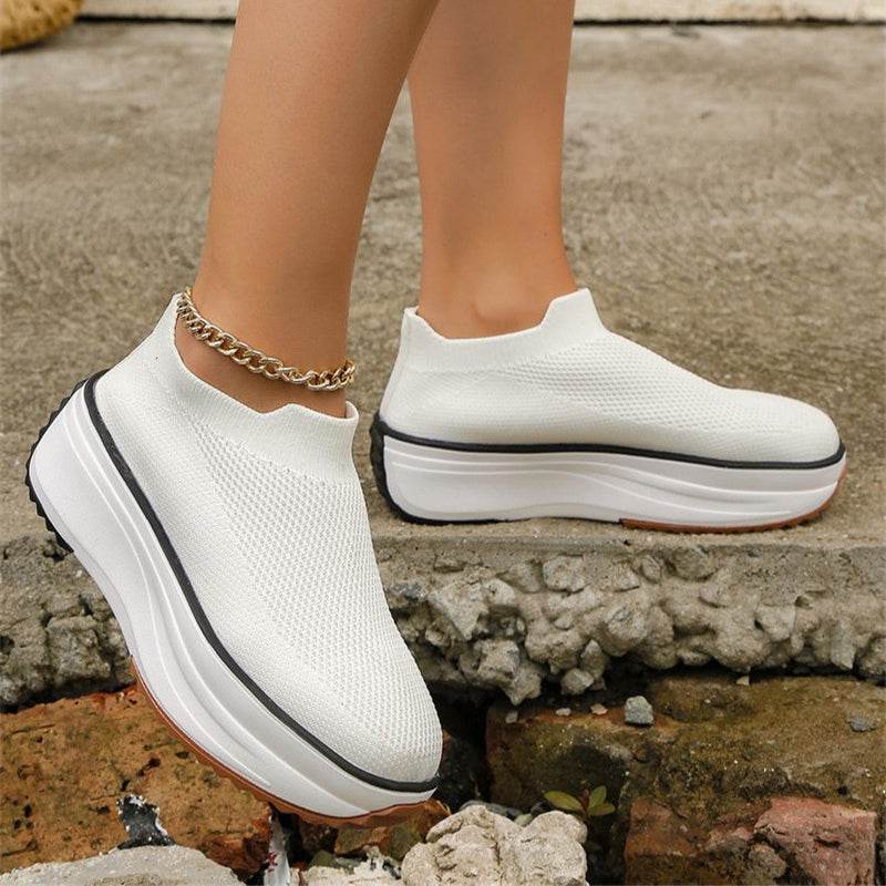 Fashion Thick-soled Ankle Boots Women Casual Round Toe Socks Shoes Breathable Solid Color Short Boots Sports Shoes - Here2Save