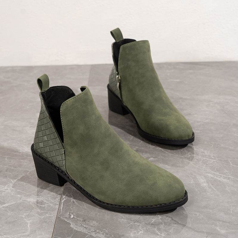 Fashion V-cut Side Zipper Boots Printed Square Heel Ankle Boots Pionted Toe Autumn Winter Shoes For Women - Here2Save