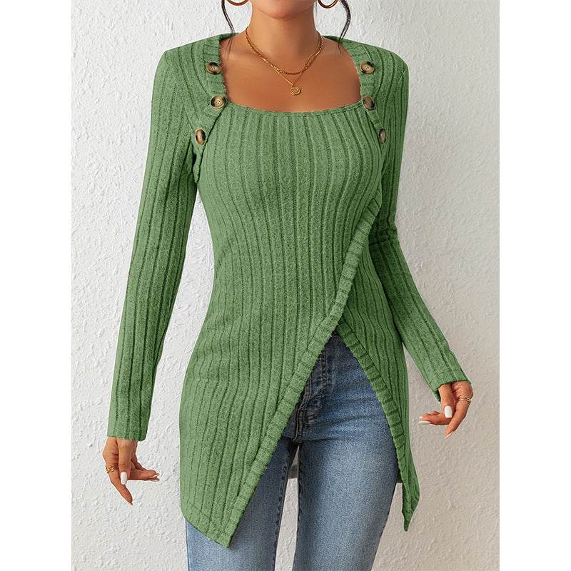 Woman Square-neck Off-shoulder Slit Sweater - Here2Save