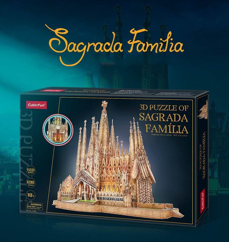 Le Cube Sagrada Familia Cathedral LED Version Of 3D Stereo Puzzle Hand-made Difficult Church Puzzle - Here2Save