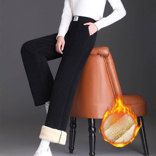 Winter Wide-leg Fleece Trousers For Women Warm Straight-leg Casual Lamb Cashmere Pants Loose Sports Sweatpants - Here2Save
