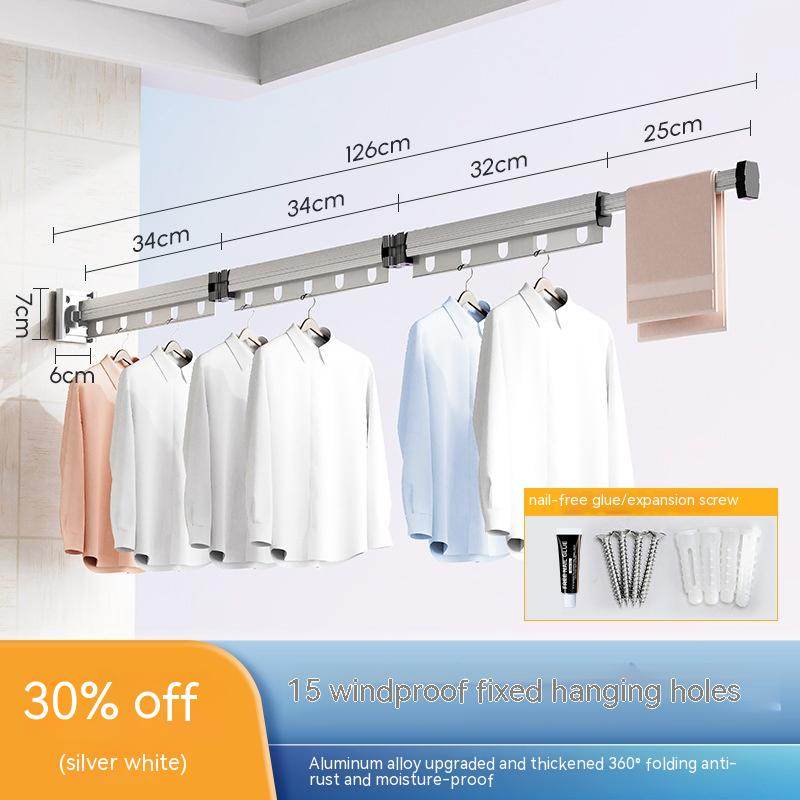 Suction Cup Folding Clothes Hanger Indoor Home Balcony Aluminum Retractable Drying Rack No Punching Folding Clothes Hanger - Here2Save