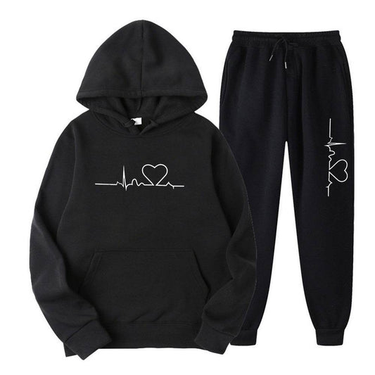 Men's And Women's Fleece-lined Sweater Suit Autumn And Winter Heart Figure Hoodie - Here2Save