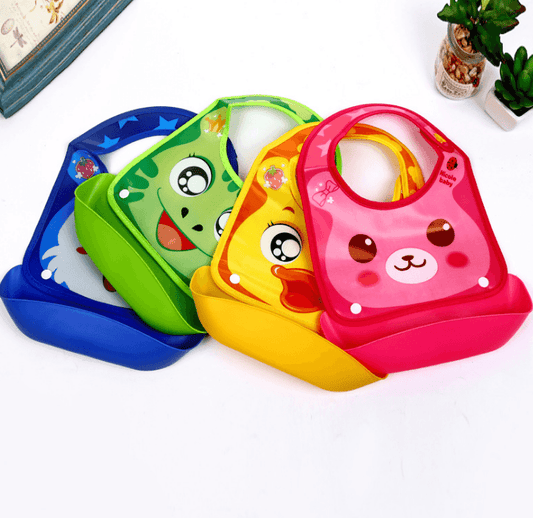 Cartoon baby PVC three-dimensional bib Increase baby bib Waterproof silicone children's dinner pocket - Here2Save