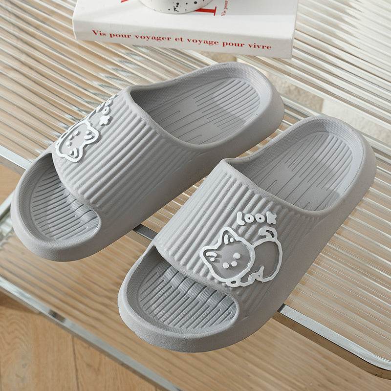 Cute Cat Slippers Summer Women Home Shoes Bath Thick Platform Non-Slip Slides Indoor Outdoor - Here2Save