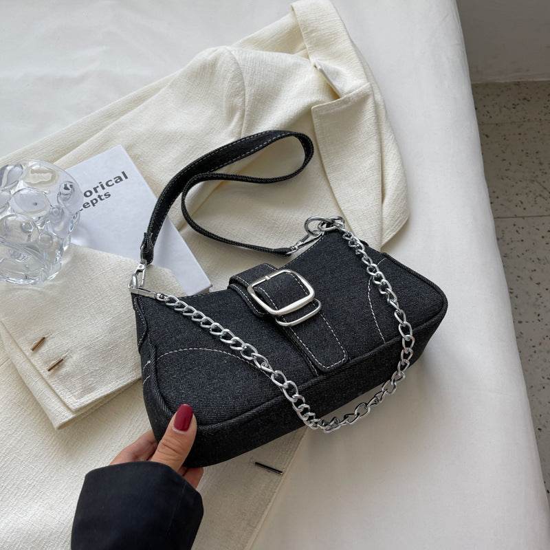 Denim Shoulder Bags Women's Fashion Chains Handbag Crossbody Bags Small Square Armpit Bag - Here2Save