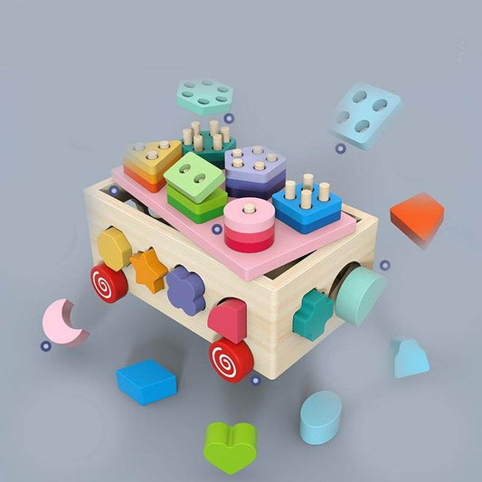 Wooden Colorful Geometric Column Car Toy - Here2Save