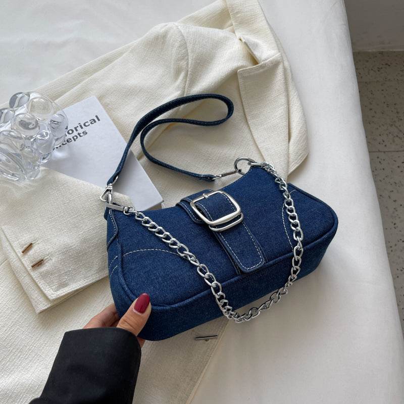 Denim Shoulder Bags Women's Fashion Chains Handbag Crossbody Bags Small Square Armpit Bag - Here2Save