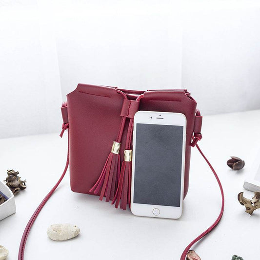 Women's Tassel Mini Mobile Phone Coin Messenger Bag - Here2Save