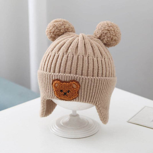 Baby Hat Warm Earflaps Cap Cute Bear Baby Knitted Woolen Cap - Here2Save