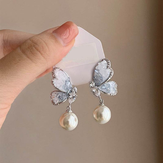 Gradient Butterfly Pearl Earrings With Rhinestones Luxury Personalized Earrings For Women Jewelry - Here2Save