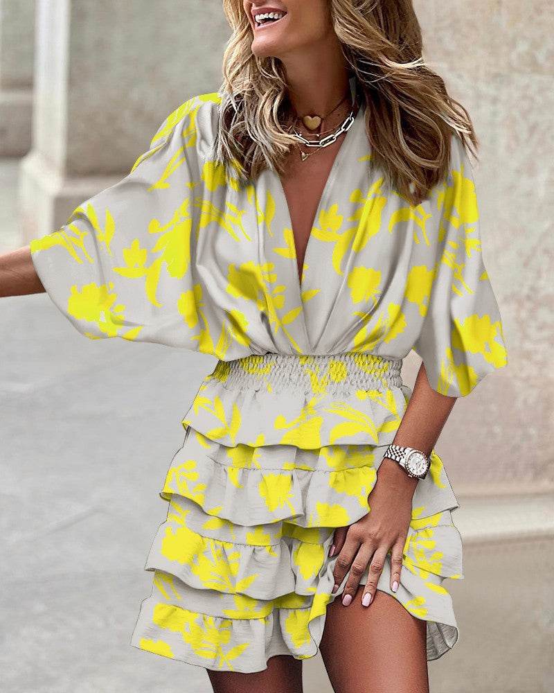 Batman Sleeve V Neck Hem Irregular Hem Dress For Women - Here2Save