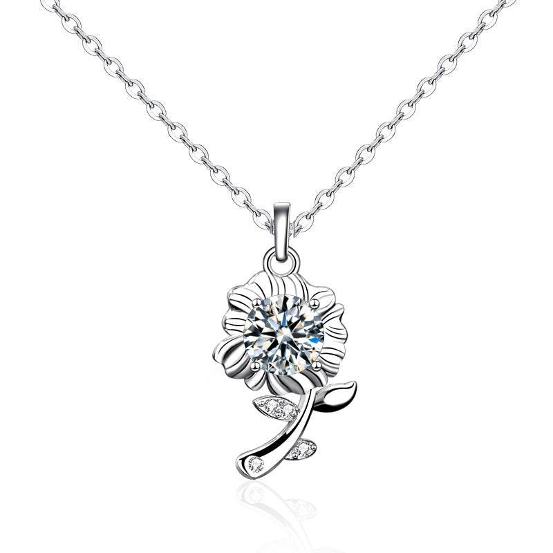 Sterling Silver Necklace Green Moissanite Sunflower Flower Pendant - Here2Save