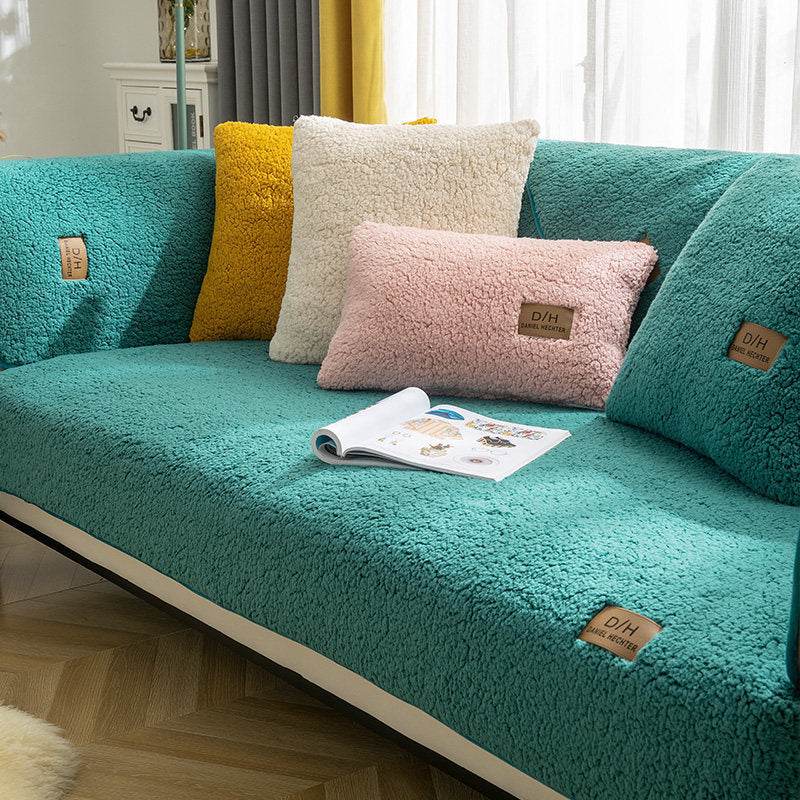 Modern Solid Color Winter Lamb Wool Sofa Towel Thicken Plush Soft And Smooth Sofa Covers For Living Room Anti-slip Couch Cover - Here2Save