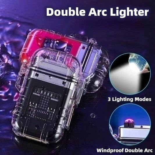 Transparent Shell Double Arc Lighter Waterproof And Windproof Outdoor Lighter Lighting Multi-purpose Electronic Cigarette Lighter - Here2Save