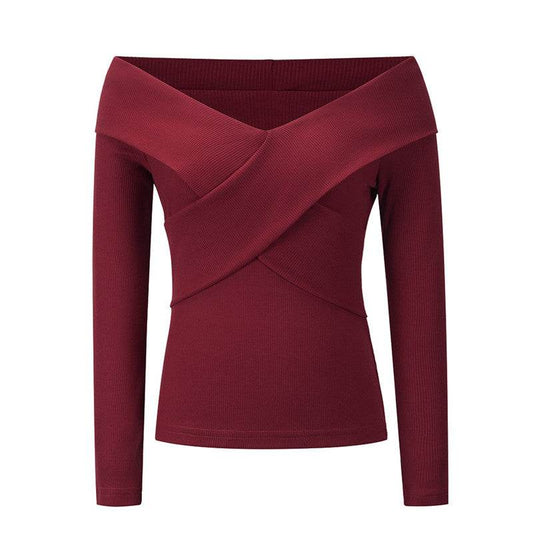 Sexy Double V-neck Sweater Short Long Sleeve Bottoming Shirt - Here2Save