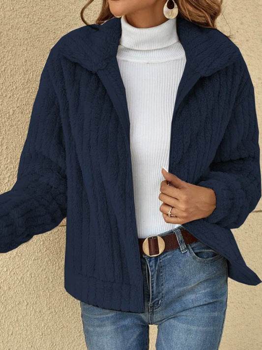 Women's Fleece Lapel Cropped Jacket - Here2Save