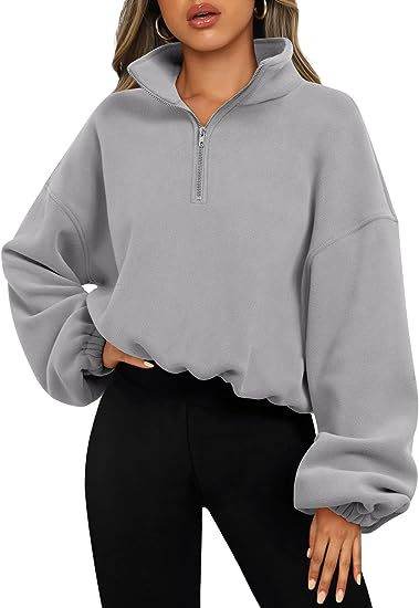 Loose Sport Pullover Hoodie Women Winter Solid Color Zipper Stand Collar Sweatshirt Thick Warm Clothing - Here2Save