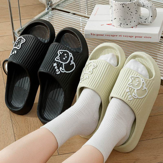 Cute Cat Slippers Summer Women Home Shoes Bath Thick Platform Non-Slip Slides Indoor Outdoor - Here2Save