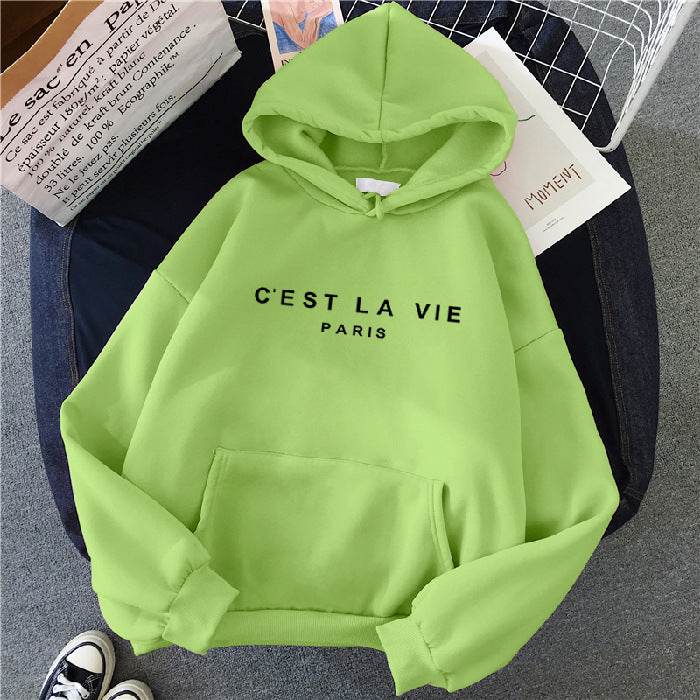 Loose Hooded Sweater Student Hoodie With Letter Print Sports Tops - Here2Save