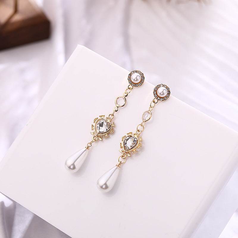 Pearl Earrings Love Rhinestones Long Earrings Women - Here2Save