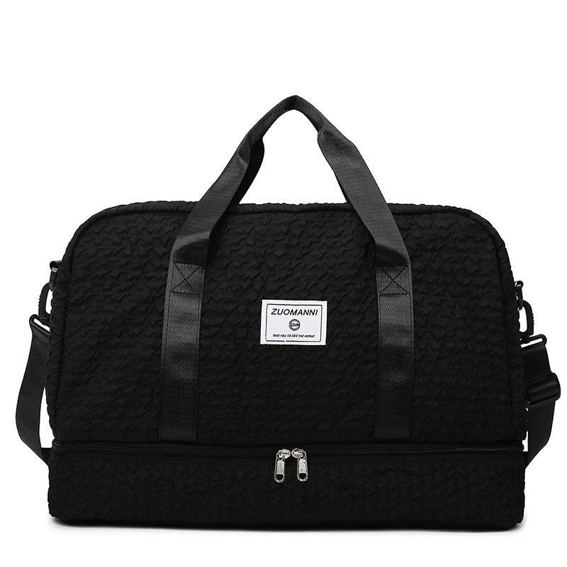 Solid Color Travel Duffle Bag With Ruched Design Portable Luggage Bag Dry And Wet Separation Fitness Gym Shoulder Bag For Weekender Overnight Handbags Women - Here2Save